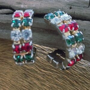 Vintage Multicolor Crystal Hoop Earrings